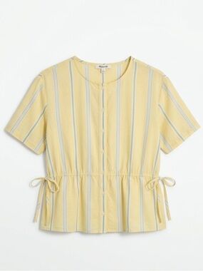 Madewell Striped Peplum Tie-Waist Blouse in Sunshine Yellow - Size XS